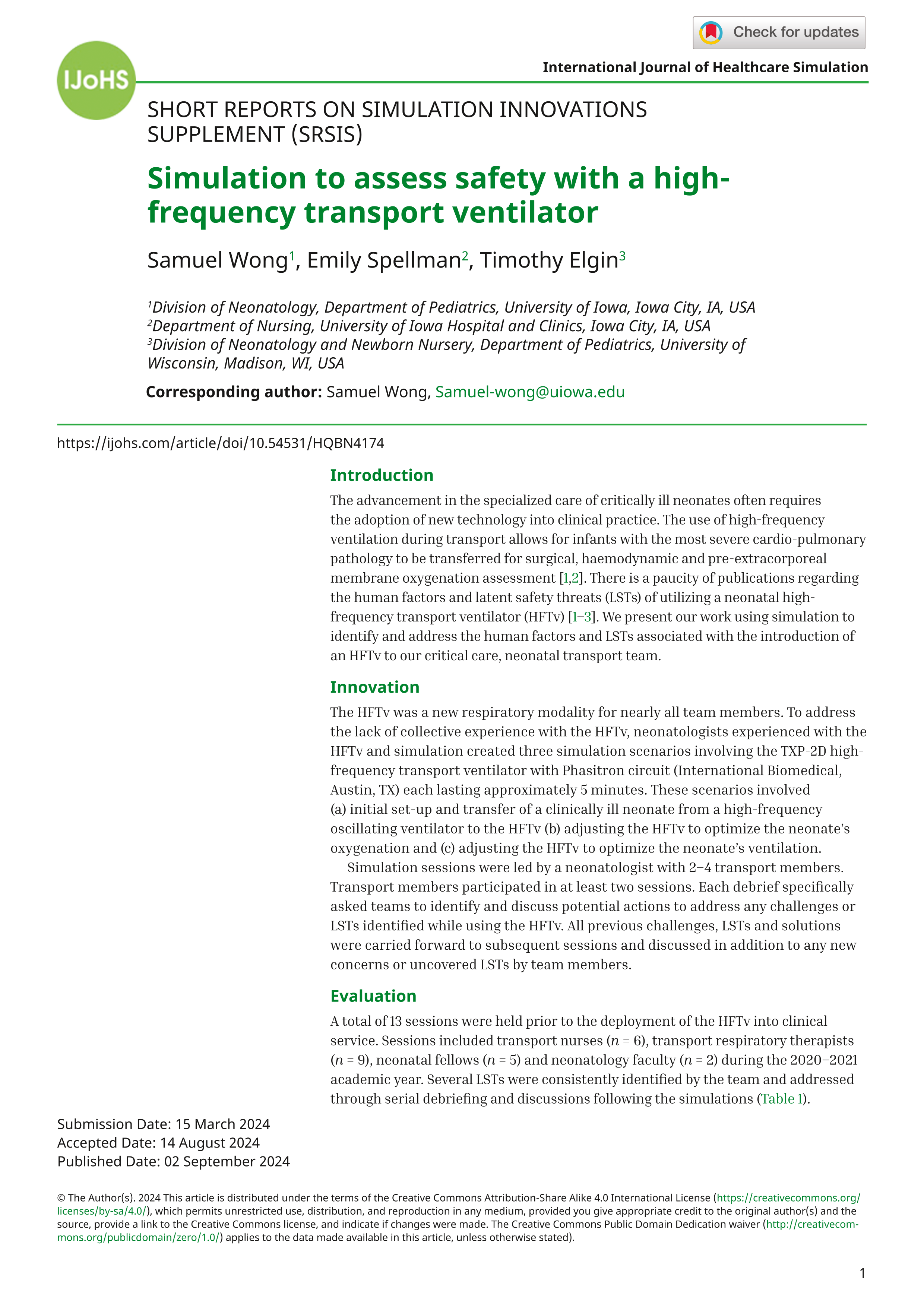 Simulation to assess safety with a high-frequency transport ventilator