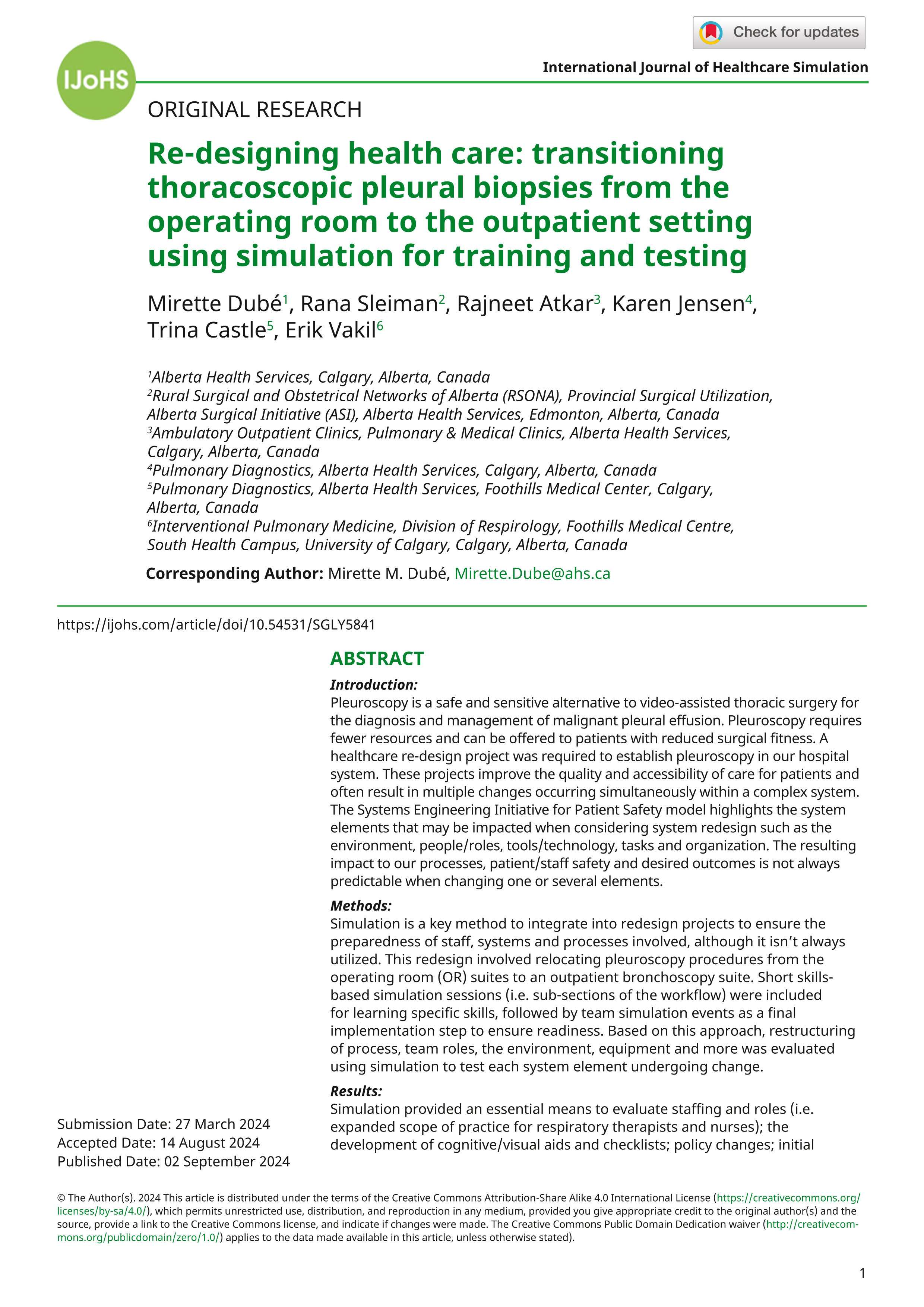 Re-designing health care: transitioning thoracoscopic pleural biopsies from the operating room to the outpatient setting using simulation for training and testing