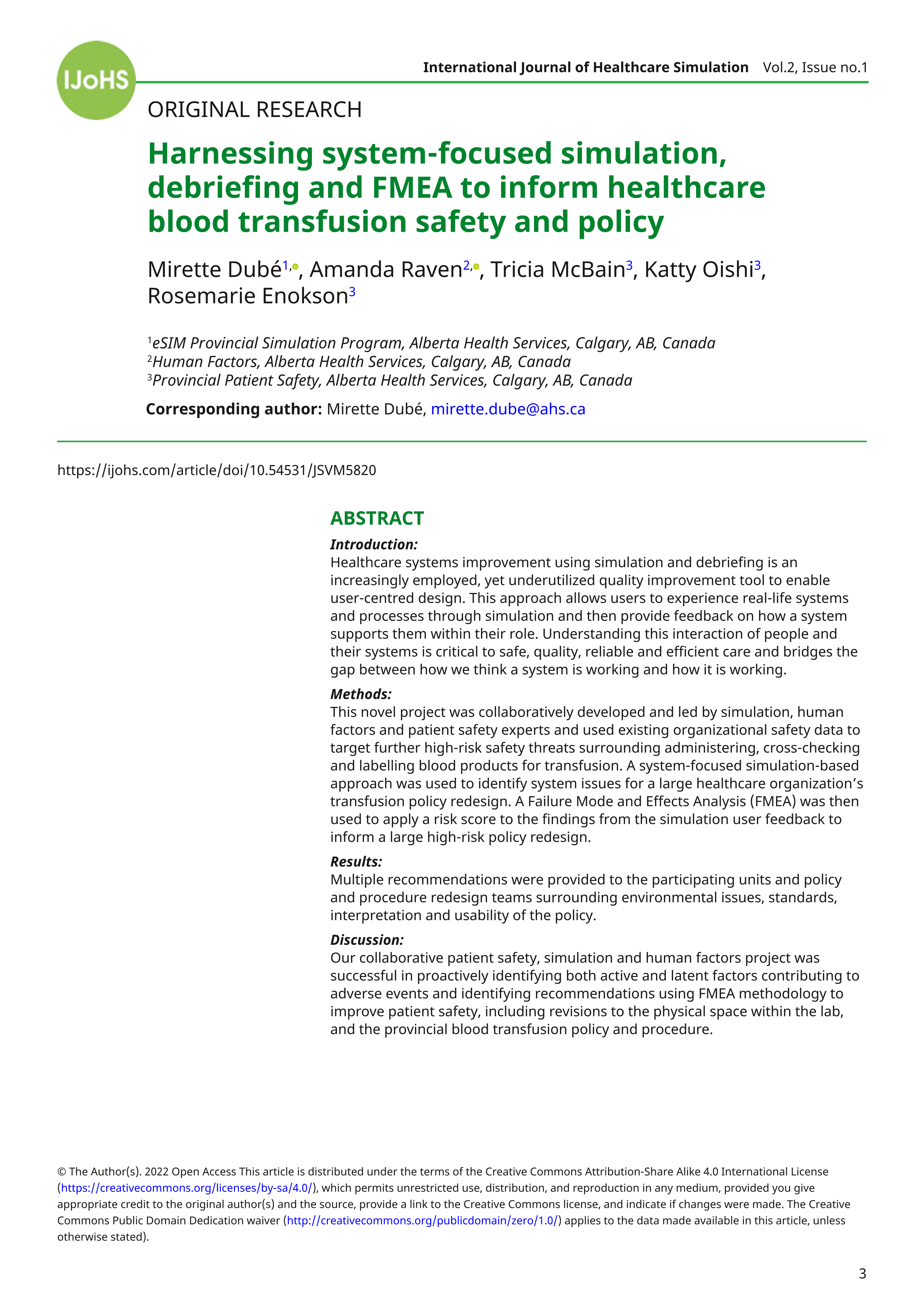 Harnessing system-focused simulation, debriefing and FMEA to inform healthcare blood transfusion safety and policy