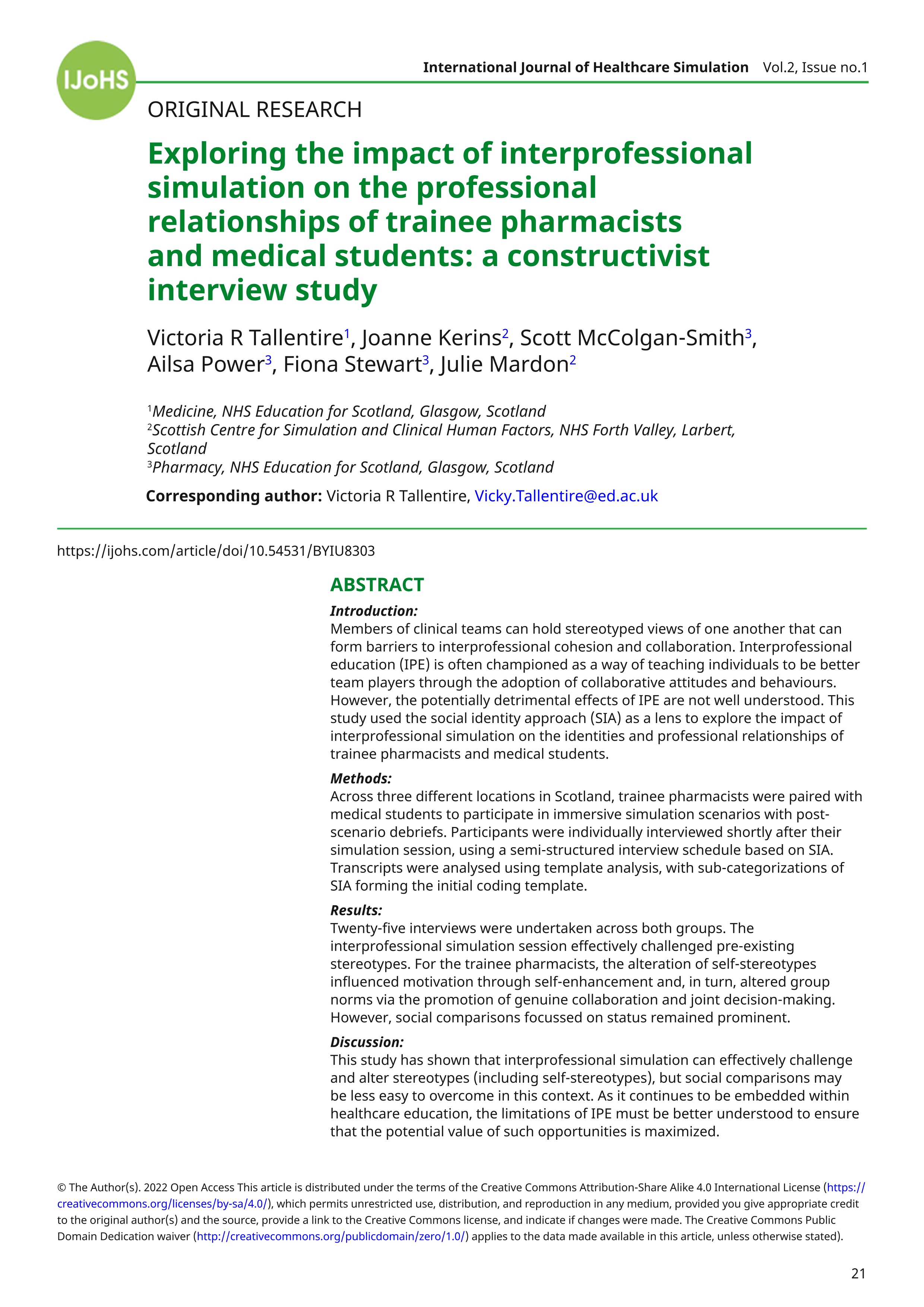 Exploring the impact of interprofessional simulation on the professional relationships of trainee pharmacists and medical students: a constructivist interview study