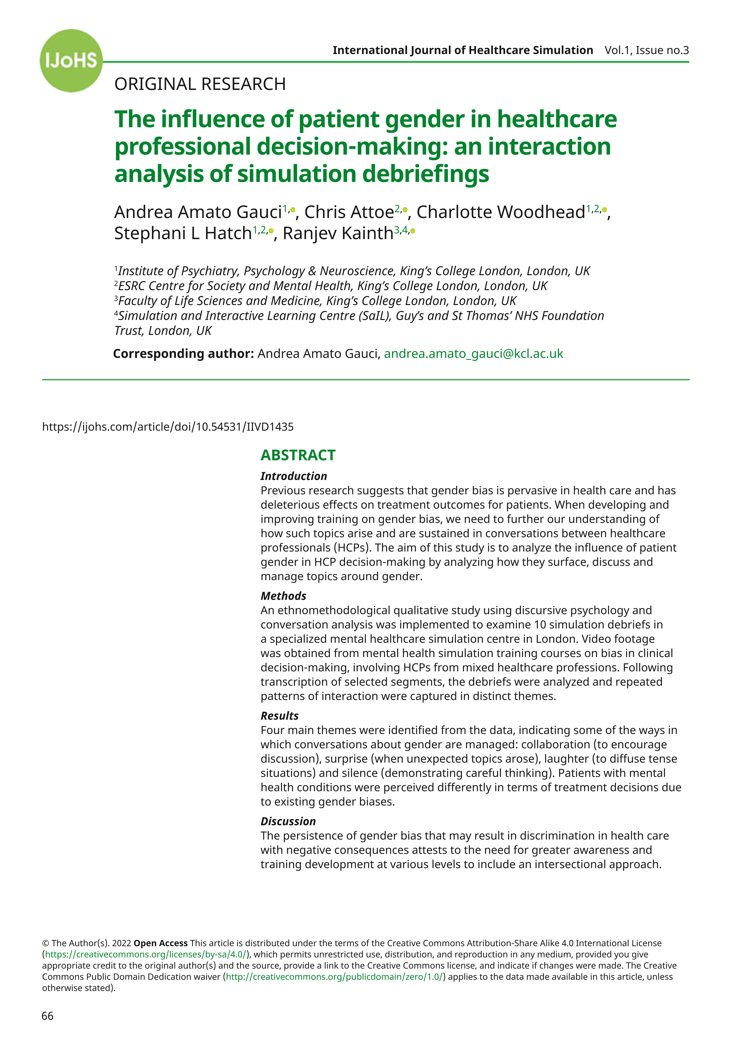 The influence of patient gender in healthcare professional decision-making: an interaction analysis of simulation debriefings