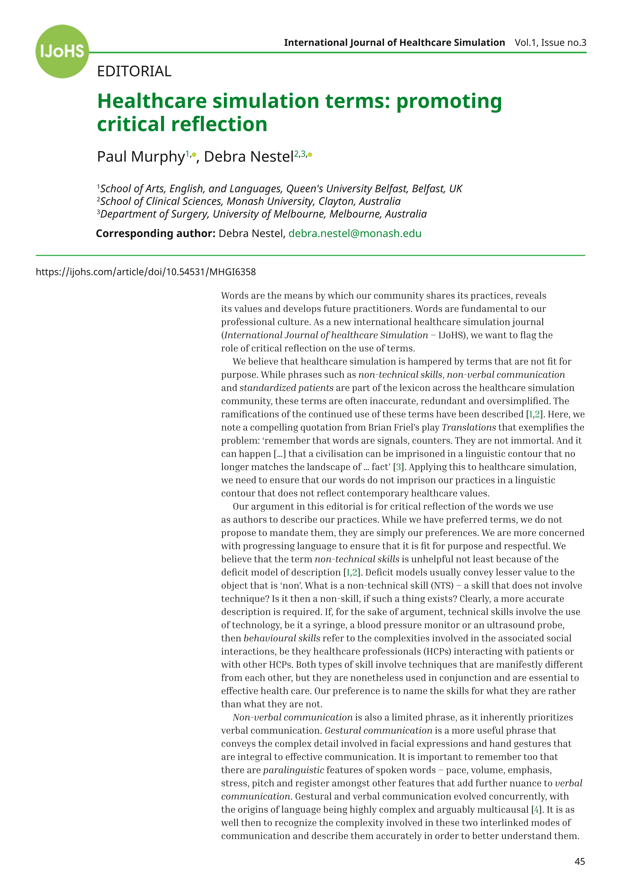 Healthcare simulation terms: promoting critical reflection