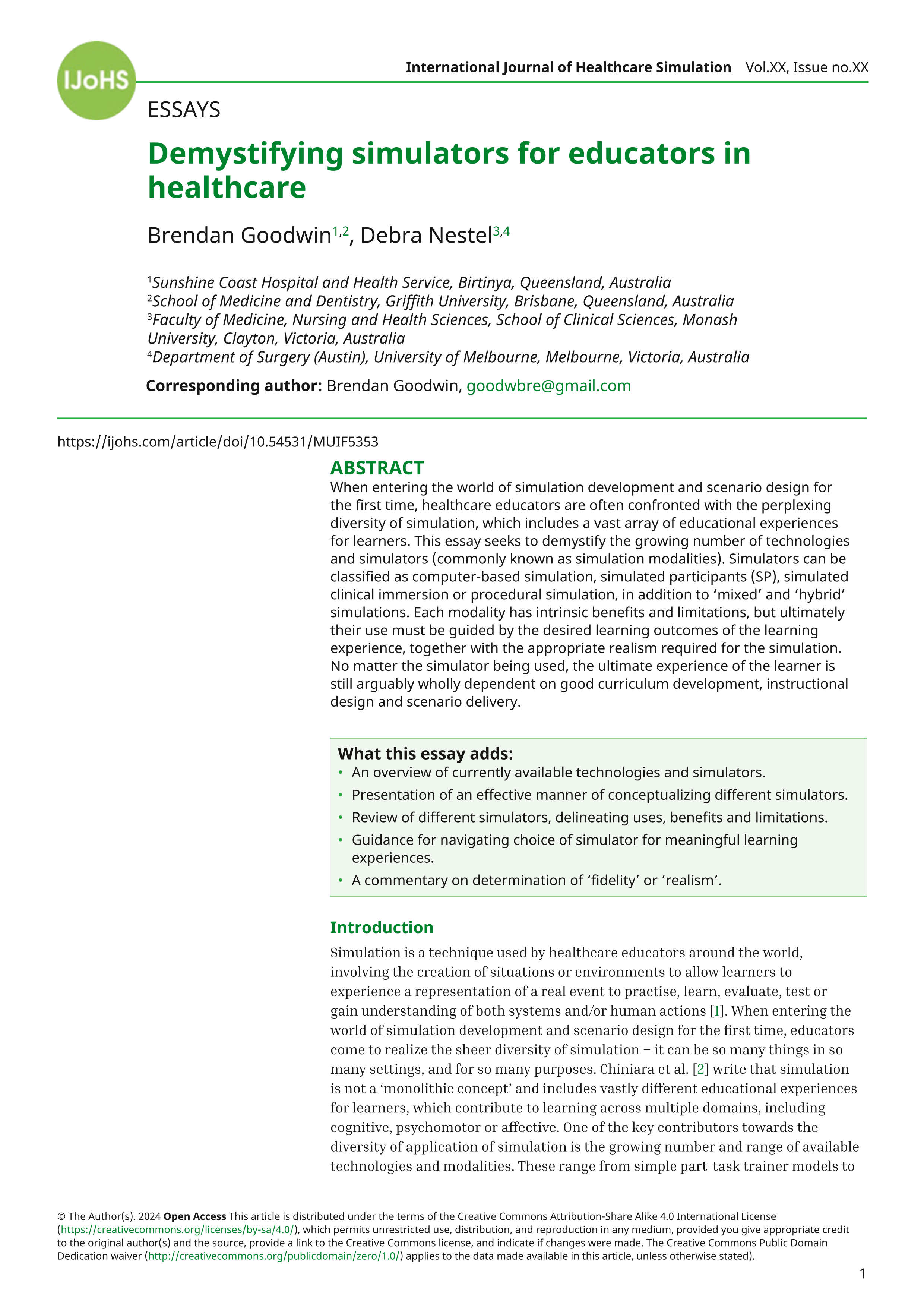 Demystifying simulators for educators in healthcare