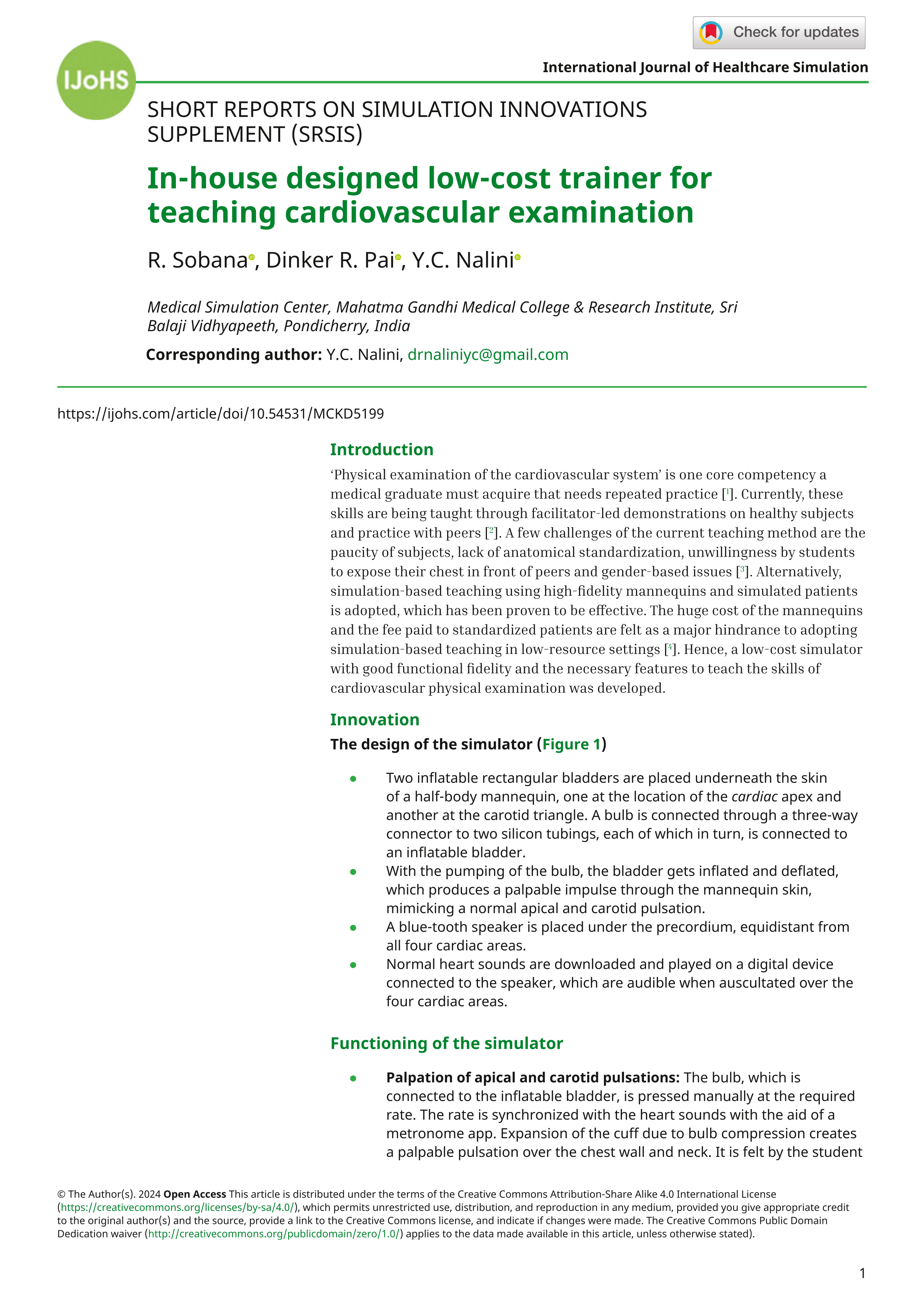 In-house designed low-cost trainer for teaching cardiovascular examination