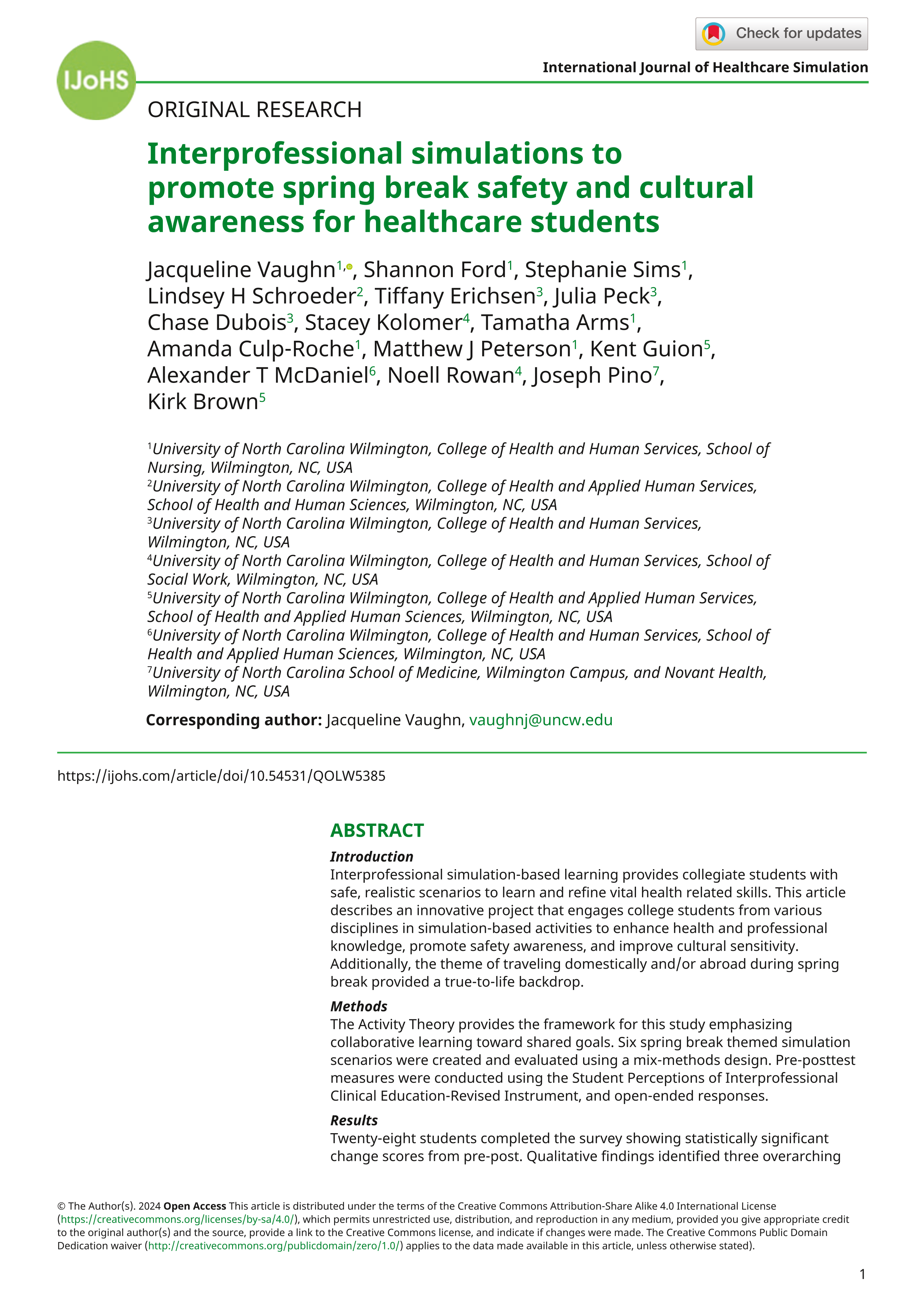 Interprofessional simulations to promote spring break safety and cultural awareness for healthcare students